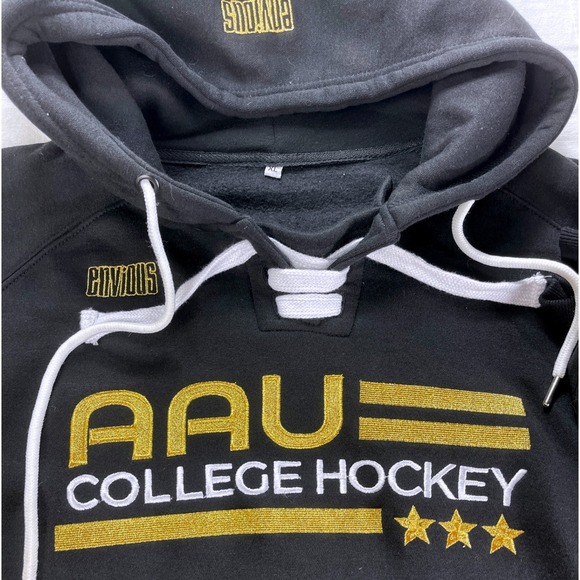 AAU College Hockey Hoodie Sweatshirt Mens XL Black Gold Lace Up Cavous - Picture 5 of 8